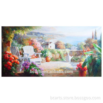Fantastic natural village scenery surrounded by hills and water painting
